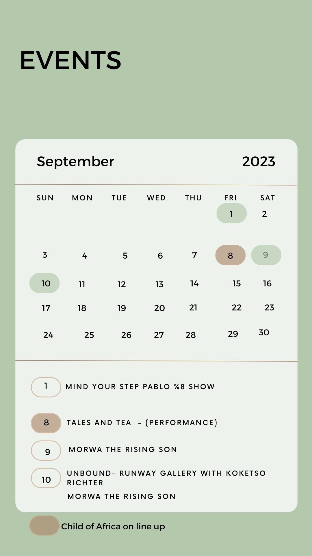 CHILD OF AFRICA SEPTEMBER CALENDAR